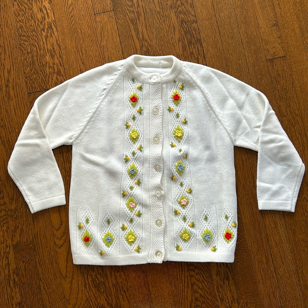60s Embroidered Floral Cardigan